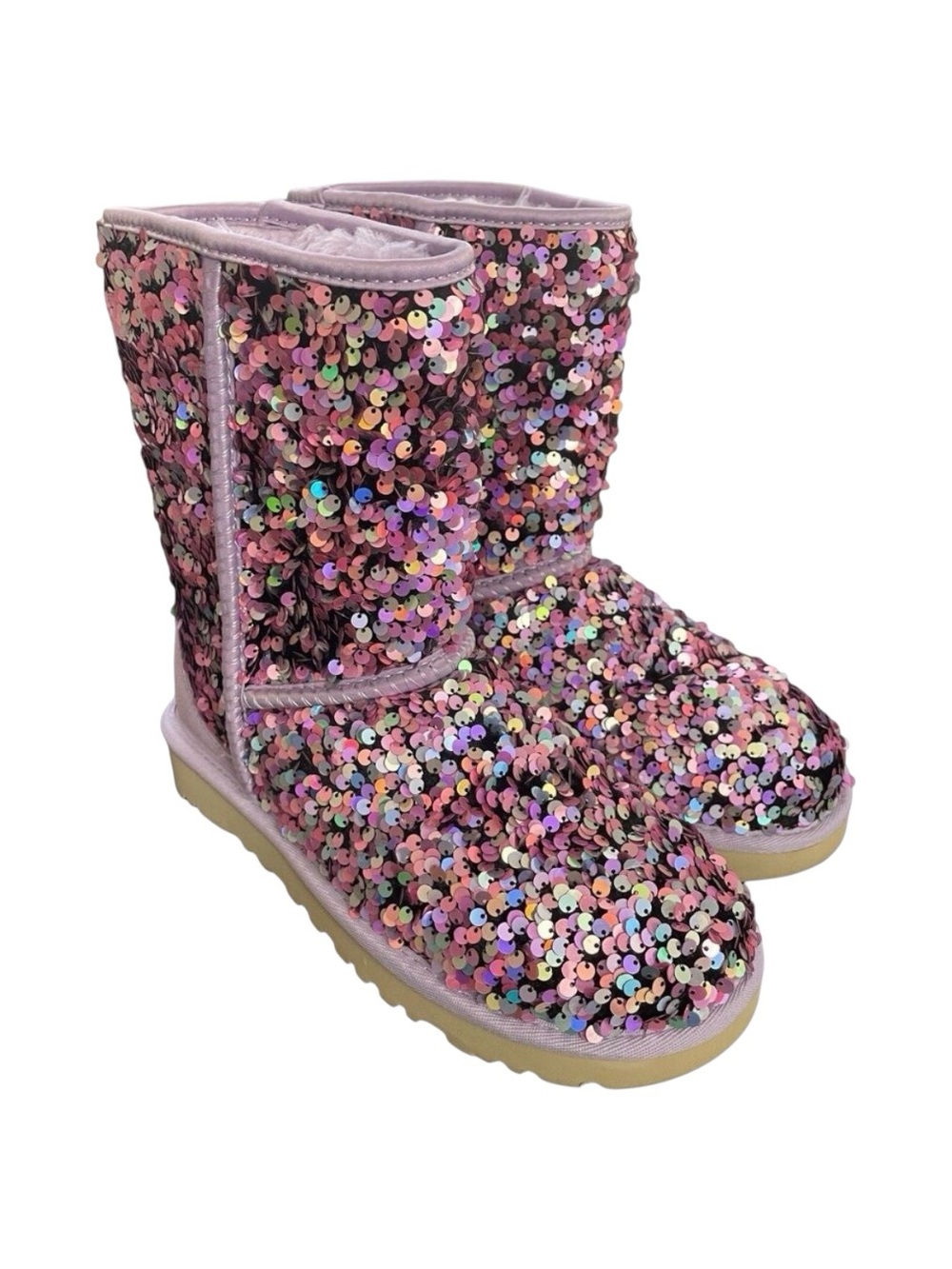 UGG Classic Short Boots Stellar Sequin Sz 5 Purple Lilac Frost Sparkle Mid Calf
